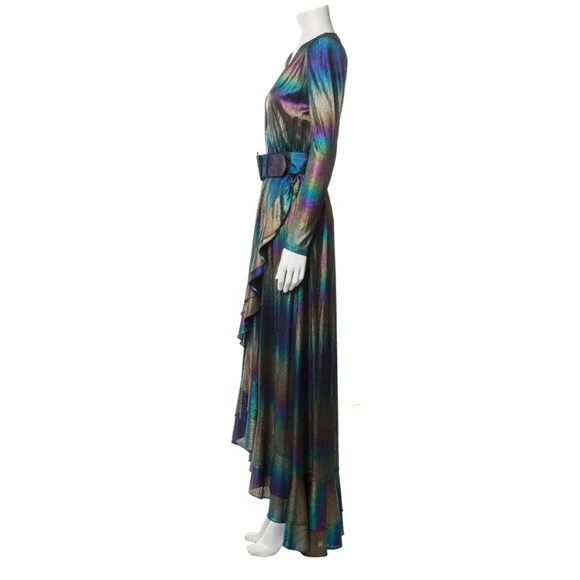 RETROFETE Dress Harmony Gown Rainbow Multi-color Iridescent Oil Print Gown Sz S - Picture 5 of 7